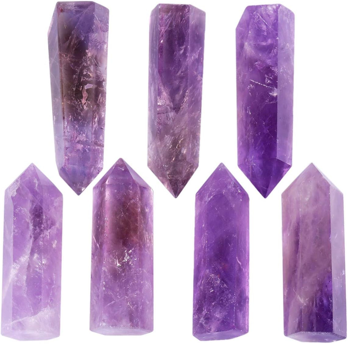 7 PCS Healing Crystal Wands 2" Amethyst, Rock Quartz, Rose Quartz, Black Obsidian, Lapis Lazuli, Green Aventurine, Rainbow Fluorite 6 Faceted Reiki Stone for Meditation Therapy Decor