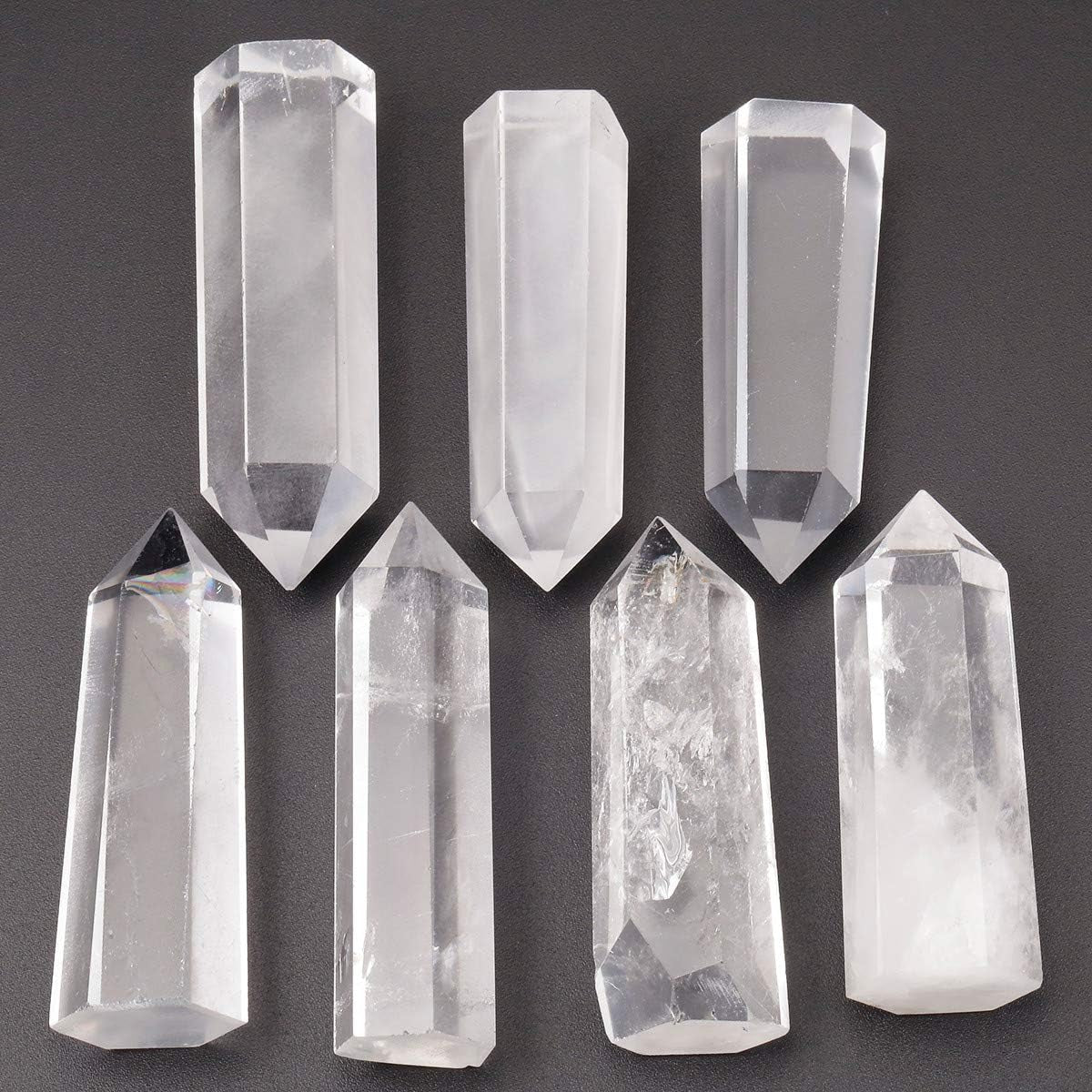 7 PCS Healing Crystal Wands 2" Amethyst, Rock Quartz, Rose Quartz, Black Obsidian, Lapis Lazuli, Green Aventurine, Rainbow Fluorite 6 Faceted Reiki Stone for Meditation Therapy Decor