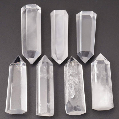 7 PCS Healing Crystal Wands 2" Amethyst, Rock Quartz, Rose Quartz, Black Obsidian, Lapis Lazuli, Green Aventurine, Rainbow Fluorite 6 Faceted Reiki Stone for Meditation Therapy Decor