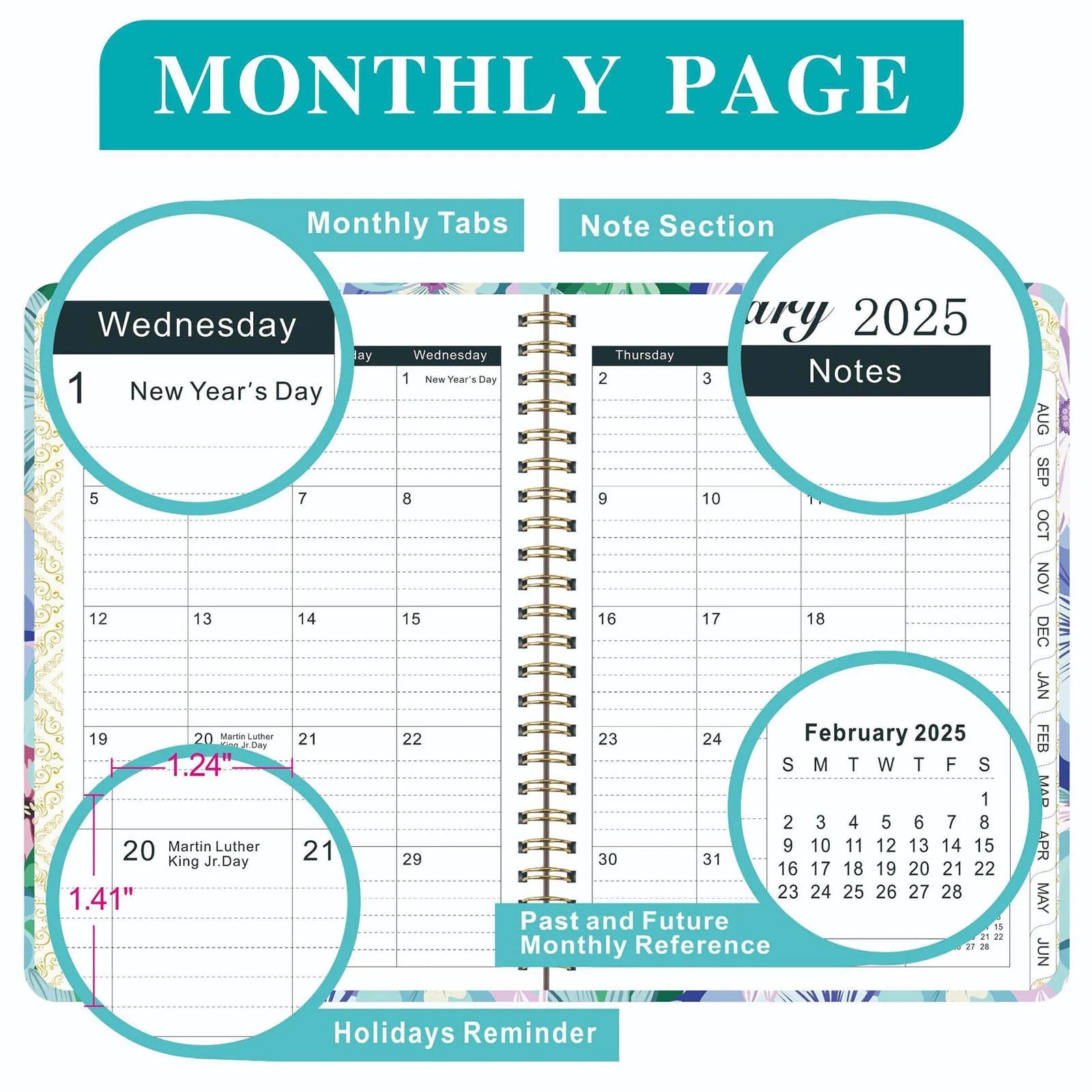 2025 Planner, A5 Weekly and Monthly Planners with Tabs, Spiral Bound Daily Calendar 2025, Agenda Organizers from Jan. to Dec., Hardcover Habit Tracker Journal 6.2" X 8.5" (F)