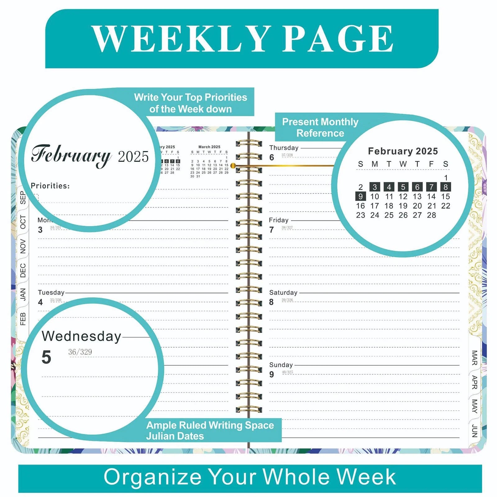 2025 Planner, A5 Weekly and Monthly Planners with Tabs, Spiral Bound Daily Calendar 2025, Agenda Organizers from Jan. to Dec., Hardcover Habit Tracker Journal 6.2" X 8.5" (F)