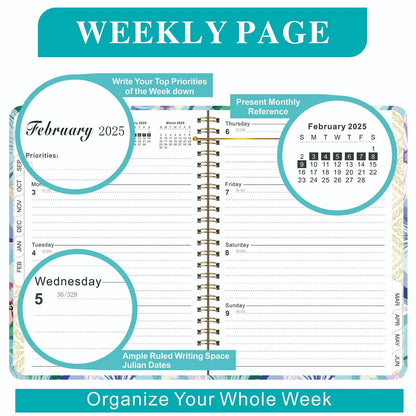 2025 Planner, A5 Weekly and Monthly Planners with Tabs, Spiral Bound Daily Calendar 2025, Agenda Organizers from Jan. to Dec., Hardcover Habit Tracker Journal 6.2" X 8.5" (F)