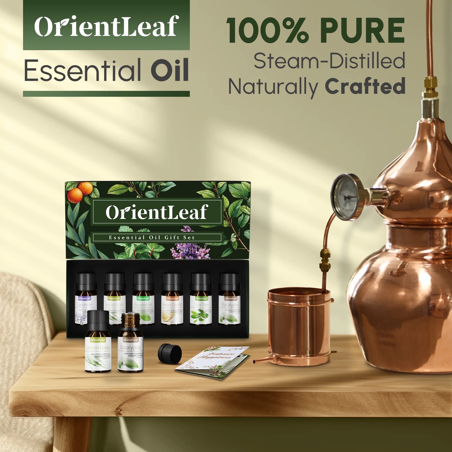 Essential Oils Set with Greetingift Card, 100% Pure Essential Oil Gift Set for Essential Oil Diffuser, Aromatherapy, Sleep, Massage & DIY