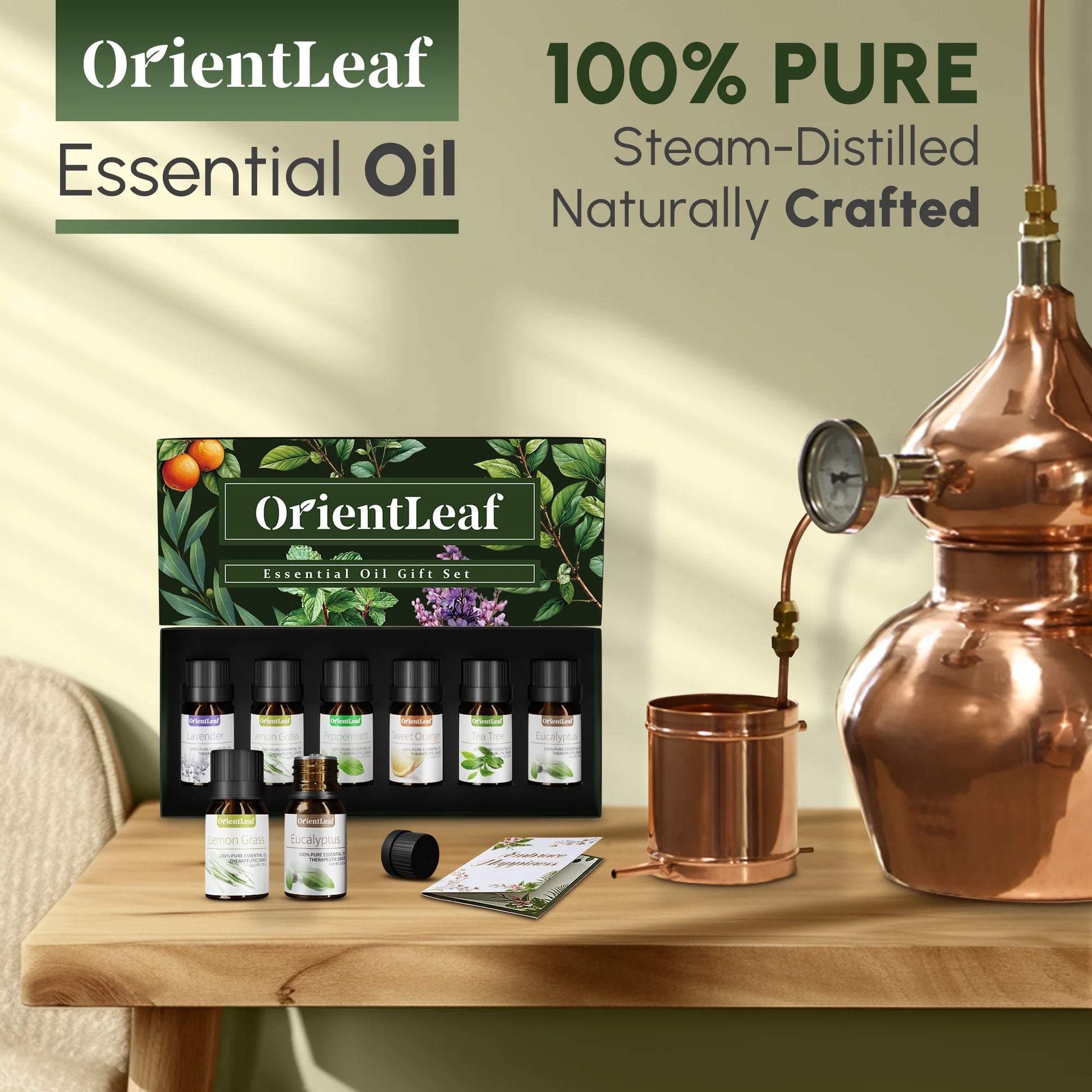Essential Oils Set with Greetingift Card, 100% Pure Essential Oil Gift Set for Essential Oil Diffuser, Aromatherapy, Sleep, Massage & DIY
