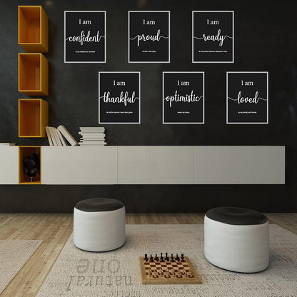 9 Pieces Inspirational Motivational Wall Art Office Bedroom Wall Art,Daily Positive Affirmations for Men Women Kids Inspirational Positive Quotes Sayings Decor(Black)