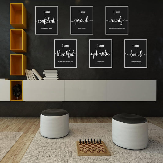 9 Pieces Inspirational Motivational Wall Art Office Bedroom Wall Art,Daily Positive Affirmations for Men Women Kids Inspirational Positive Quotes Sayings Decor(Black)