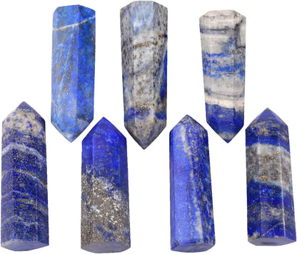 7 PCS Healing Crystal Wands 2" Amethyst, Rock Quartz, Rose Quartz, Black Obsidian, Lapis Lazuli, Green Aventurine, Rainbow Fluorite 6 Faceted Reiki Stone for Meditation Therapy Decor