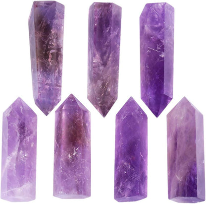 7 PCS Healing Crystal Wands 2" Amethyst, Rock Quartz, Rose Quartz, Black Obsidian, Lapis Lazuli, Green Aventurine, Rainbow Fluorite 6 Faceted Reiki Stone for Meditation Therapy Decor