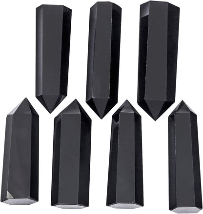 7 PCS Healing Crystal Wands 2" Amethyst, Rock Quartz, Rose Quartz, Black Obsidian, Lapis Lazuli, Green Aventurine, Rainbow Fluorite 6 Faceted Reiki Stone for Meditation Therapy Decor